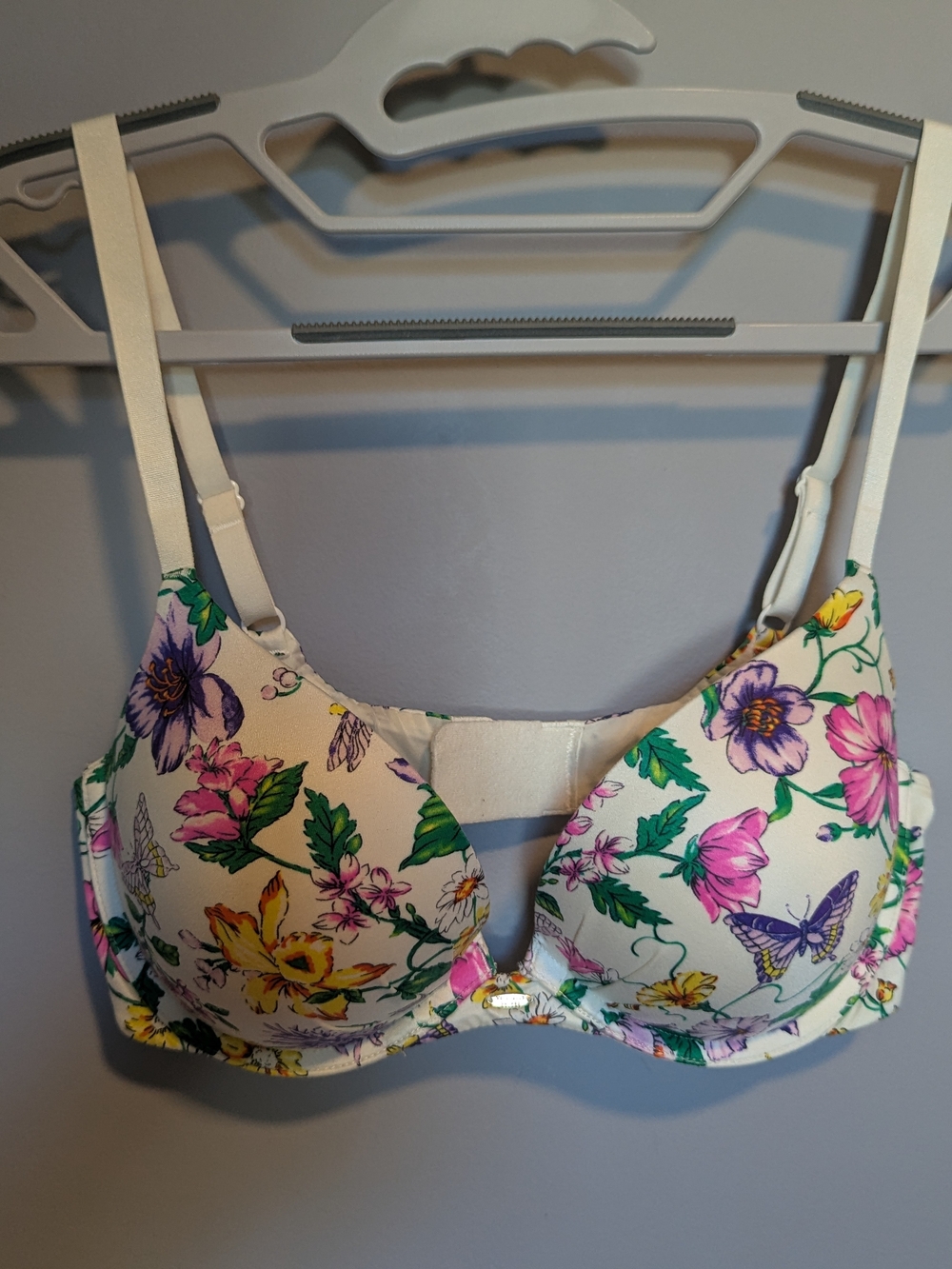 Victoria's Secret Cream Floral Underwire Bra with Pink & Purple Accents